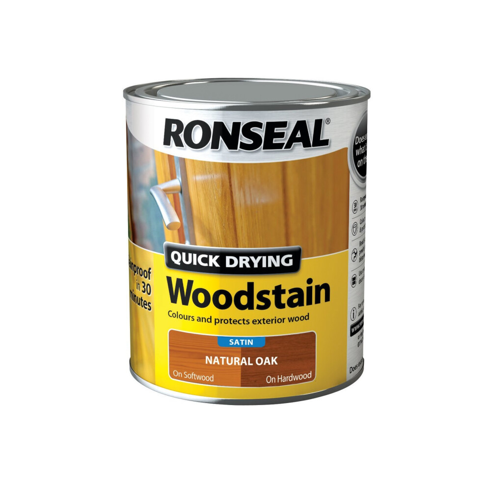 Ronseal QDWSNO750 750 ml Satin Finish Quick Dry Woodstain - Natural Oak
