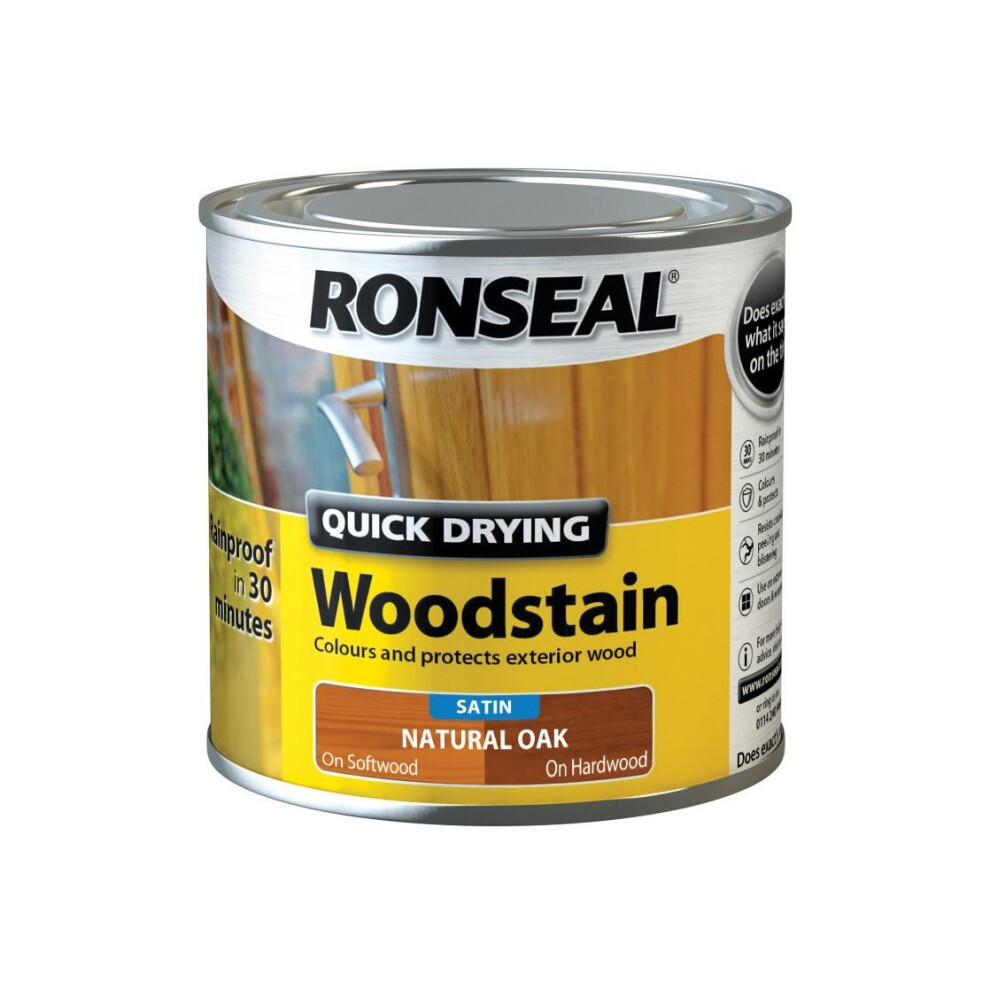 Ronseal QDWSNO250 250 ml Satin Finish Quick Dry Woodstain - Natural Oak