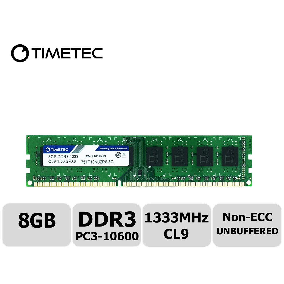 Timetec Hynix Ic 8Gb Ddr3 1333Mhz Pc3-10600 Unbuffered Non-Ecc 1.5V Cl9 2Rx8 Dual Rank 240 Pin Udimm Desktop Memory Ram Module Upgrade (8Gb) 765441335073