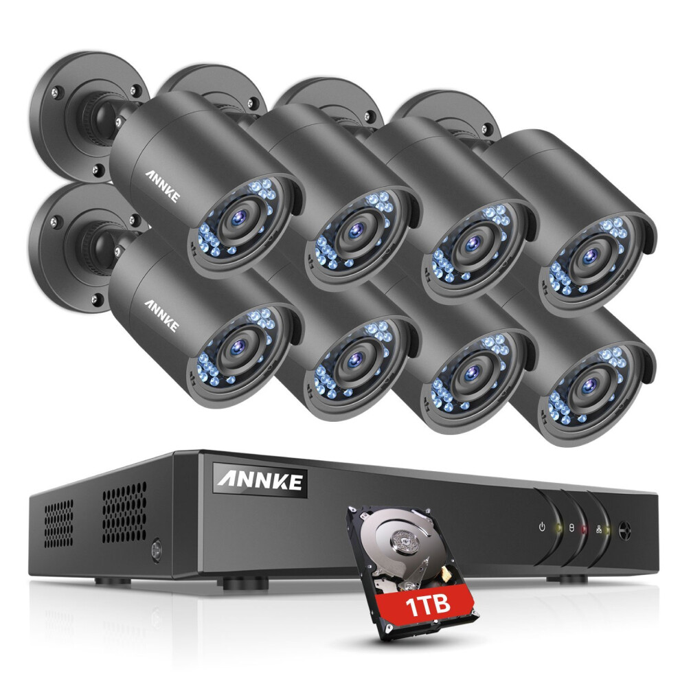 ANNKE CCTV Camera Systems 8CH+2CH 1080P Lite H.264+ DVR w/ 8 720P Outdoor HD-TVI Bullet Cameras, 1TB Surveillance Hard Drive, All-weather...