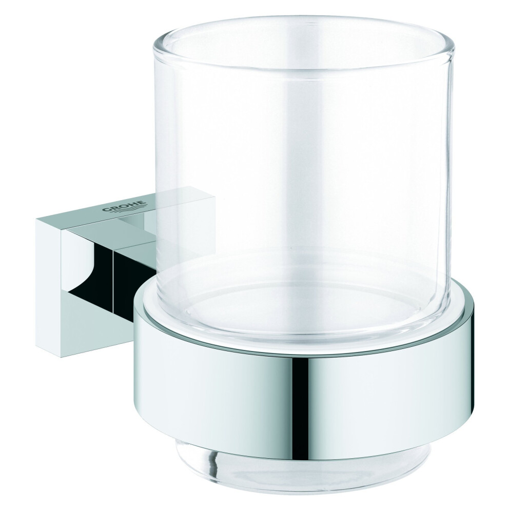 Grohe 40755001 Essentials Cube Glass Holder with Glass - Silver