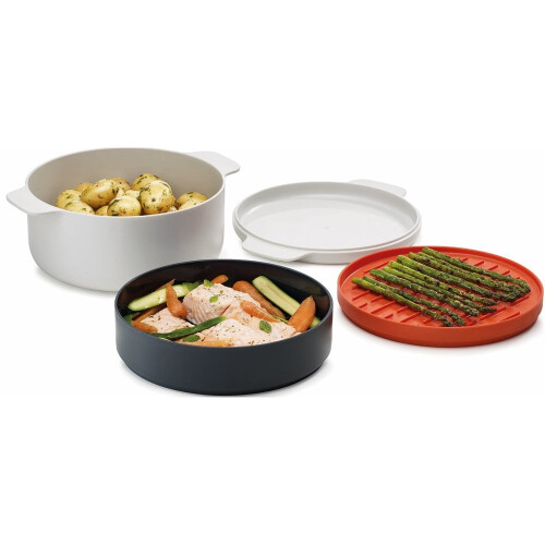Joseph Joseph Joseph Joseph M-Cuisine 4-Piece Stackable Microwave Cooking Set - Stone/Orange 2