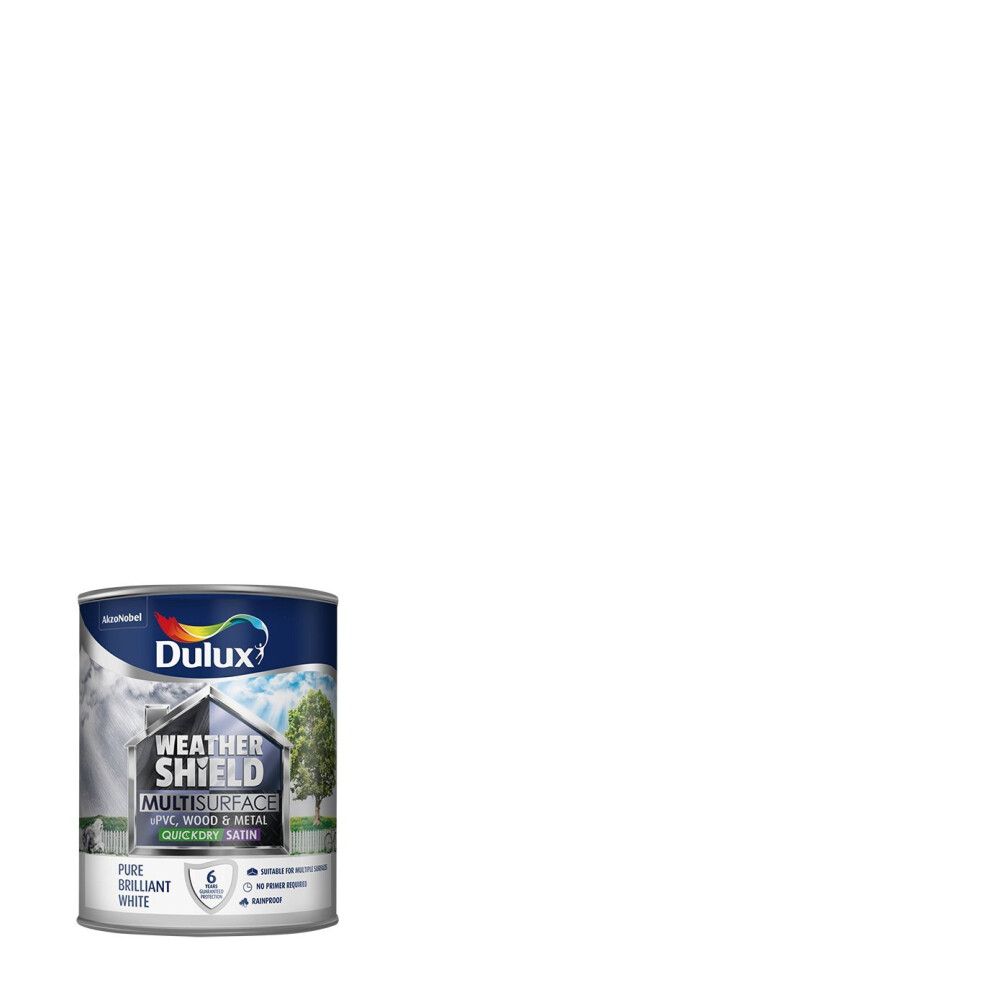Dulux Weather Shield Multi-Surface Quick Dry Satin Paint, 750 ml - Pure Brilliant White