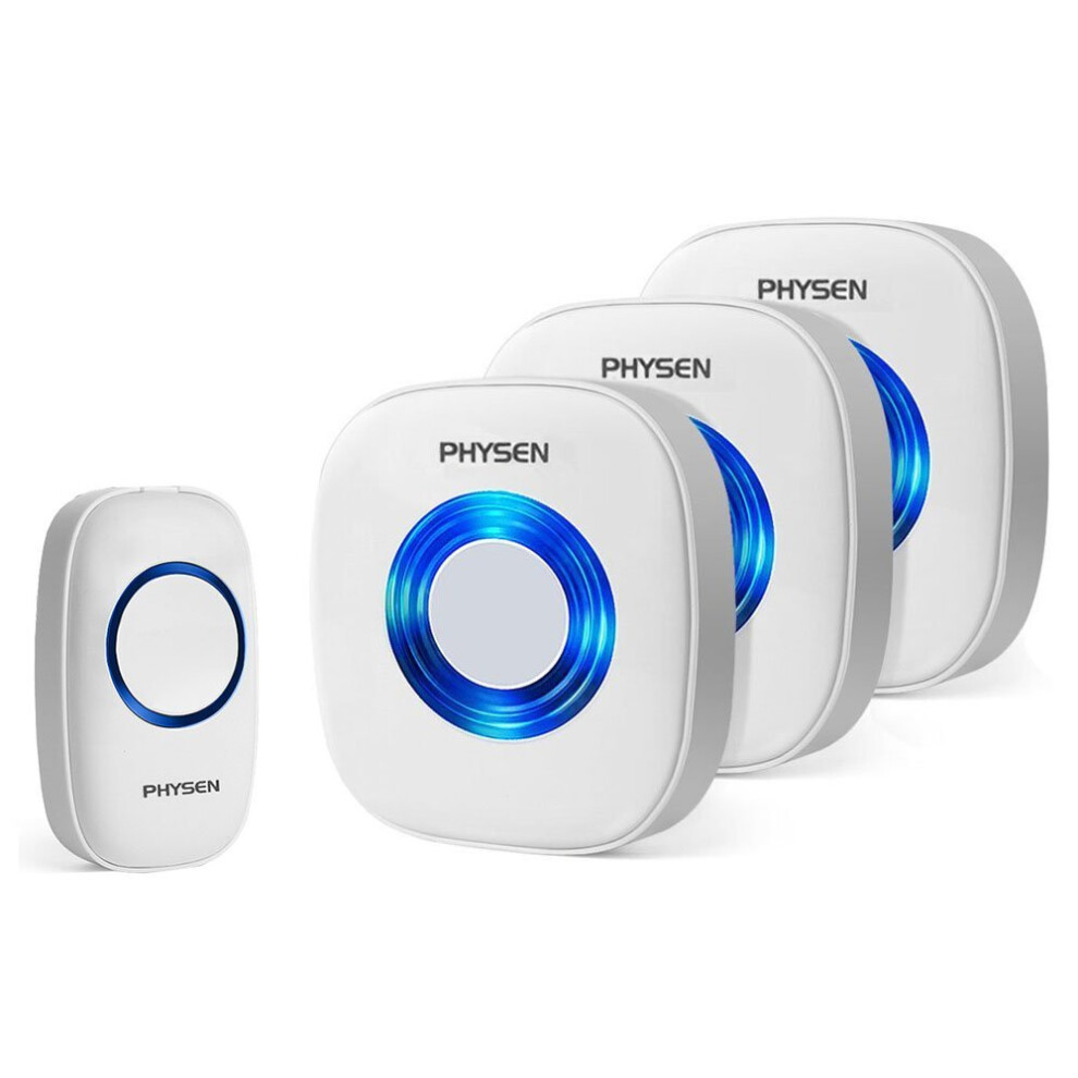 Wireless Doorbell,PHYSEN Model CW Wireless Door Bell Door Chime 1 Push Button and 3 Plug in Receivers,Operating up to 1000 Feet Range,4 Adjustable...