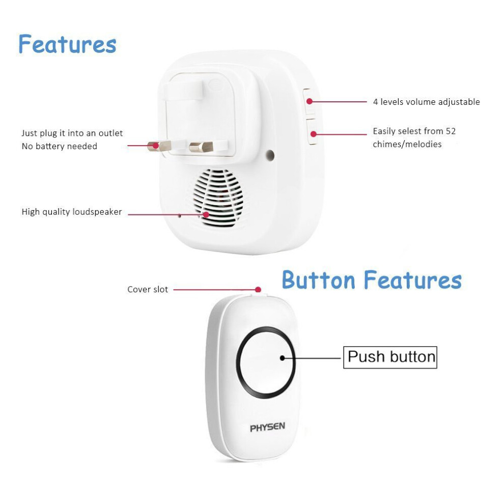 Door Bells Wireless Receivers Wireless Doorbell Kit 1300ft