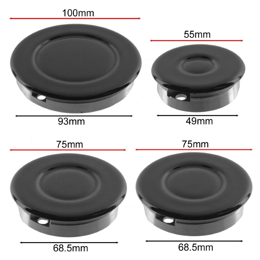 SPARES2GO (Non Universal) Oven Cooker Hob Gas Burner Crown & Flame Cap Kit (Small, 2 Medium & Large, 55mm - 100mm)