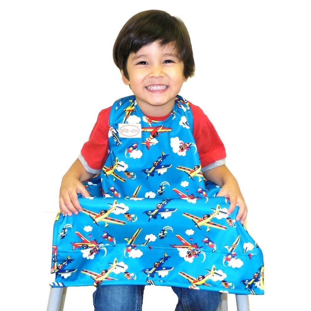 Bib-On , A New, Full-Coverage Bib And Apron Combination For Infant, Baby, Toddler Ages 0-4+. One Size Fits All! (Planes)