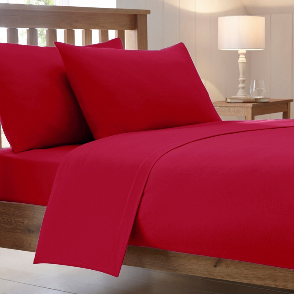 Cotton Works Luxury Combed Poly Cotton Plain Fitted Bed Sheet,  Red - Double