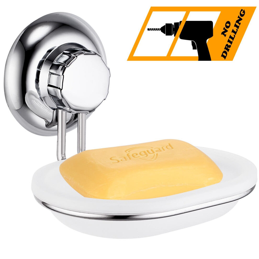 MaxHold No-Drilling/Suction Cup Soap Dish - Vaccum System - Stainless Steel Never Rust - for Bathroom & Kitchen