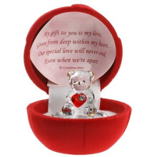 Red Love Heart Teddy Bear Rose Present Gift Boxed Glass Ornament
