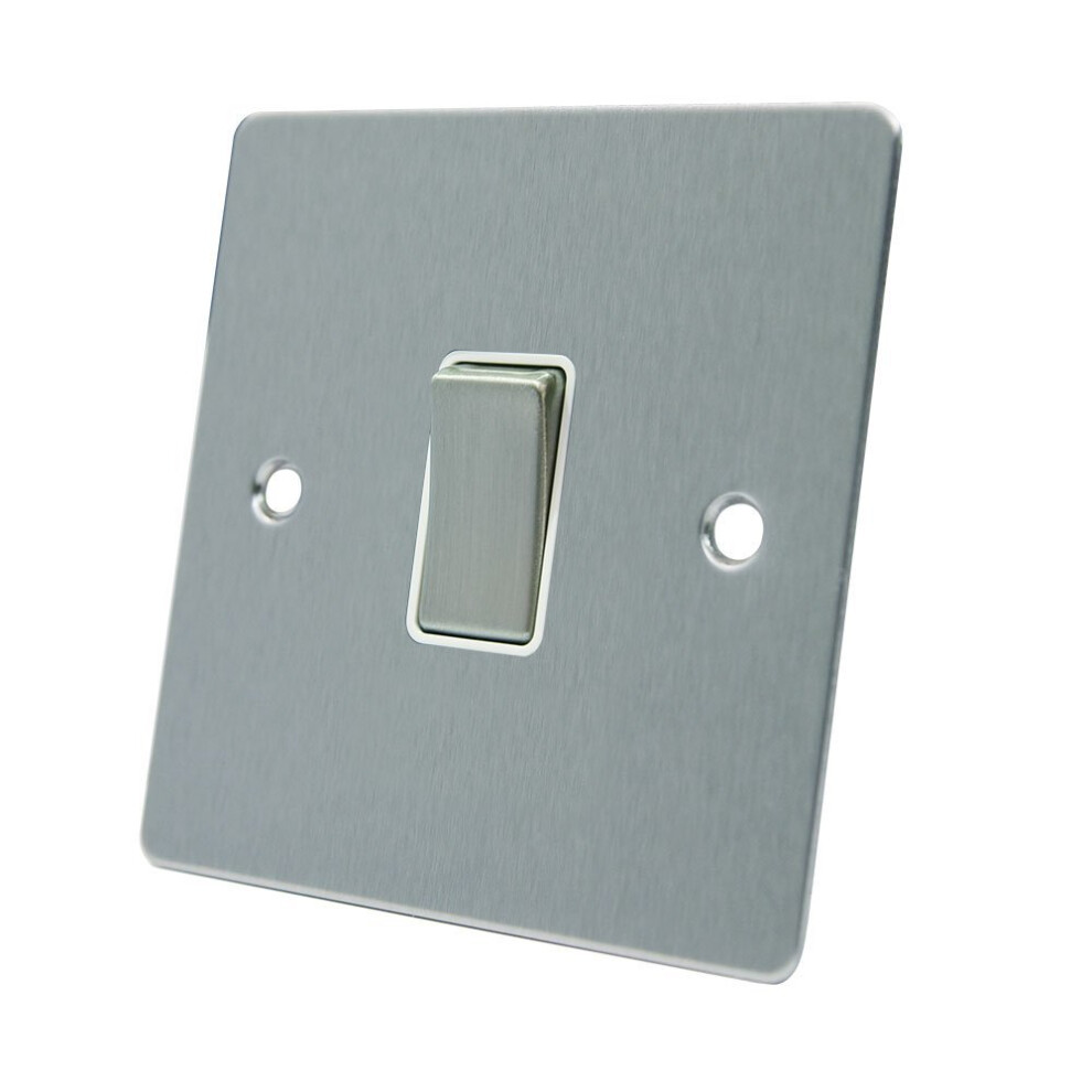 AET FSC1GSWIWS Satin Chrome Flat White Insert Metal Rocker Switch-10 Amp Single 1-Gang 2 Way Light Switch