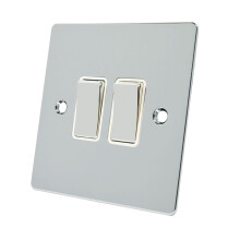 Alliance Electrical FPC2GSWIWC 10 A 2 Gang 2 Way White Insert Flat Metal Rocker Light Switch - Polished Chrome