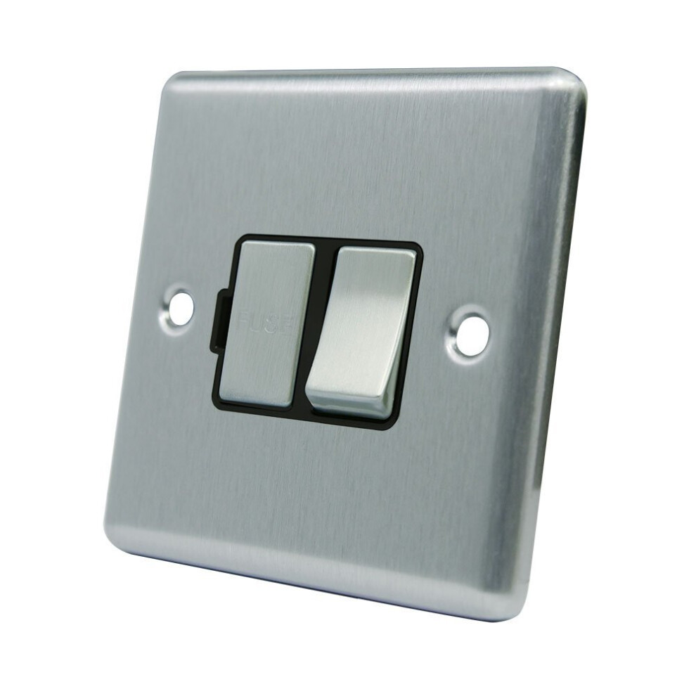 AET CSCSFSBS 13 A Satin Finish Chrome Classical Switched Fused Spur Connection Unit with Black Insert Metal Rocker Switch