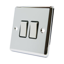 AET CPC2GSWIBC 10 A 2-Gang 2-Way Polished Chrome Classical Double Light Switch with Black Insert Metal Rocker Switches