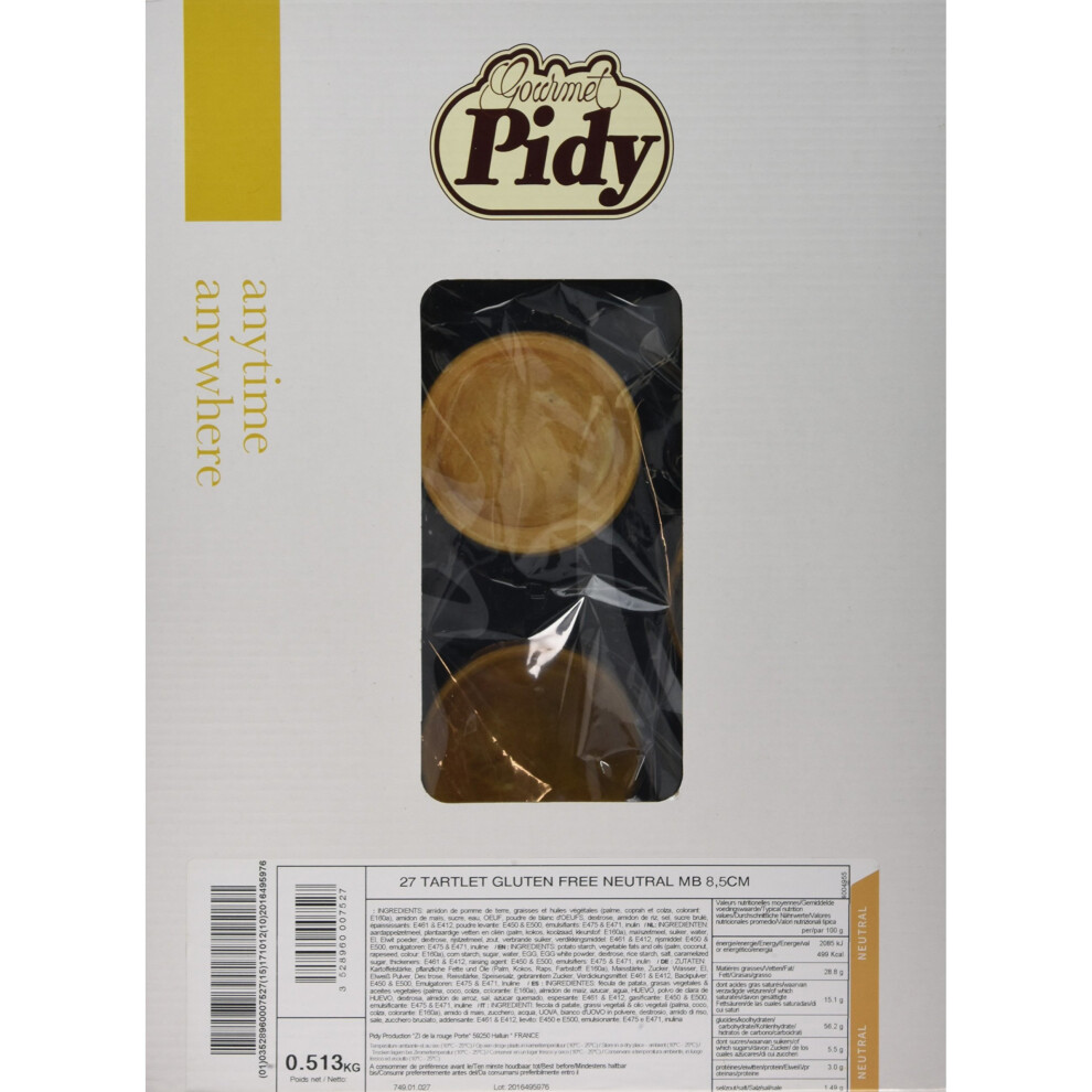 Pidy Gluten Free Pastry Case Tartelettes Neutral, 8.5 cm - Pack of 27