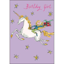 Greeting Card (WDM1485) Girl's Birthday - Quentin Blake - Girl on a Unicorn