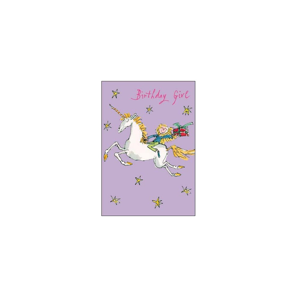 Woodmansterne Greeting Card (Wdm1485) Girl's Birthday - Quentin Blake - Girl On A Unicorn