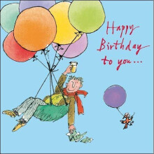 Greeting Card (WDM9321) Male Birthday - Quentin Blake - Man in Balloon Parachute