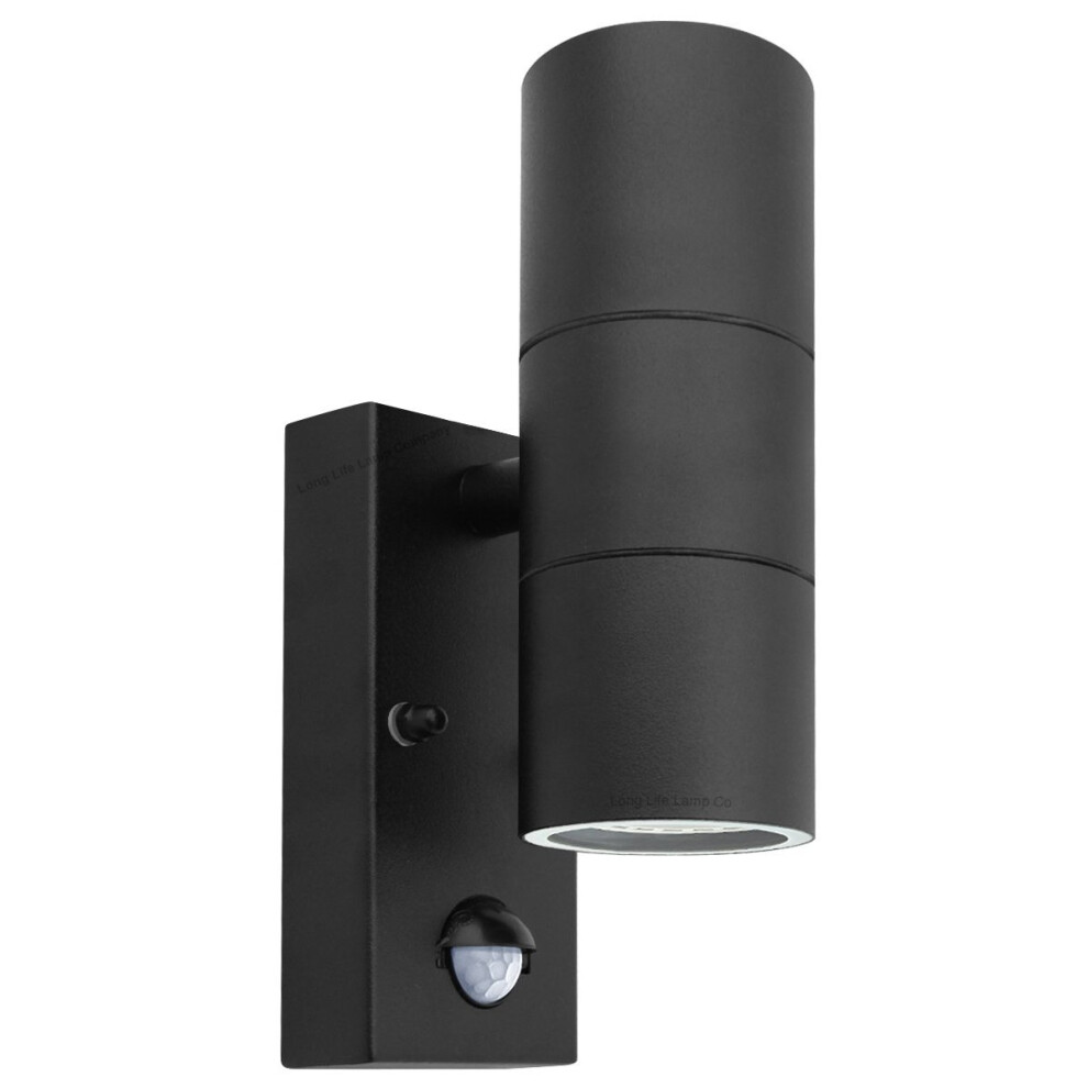 Zenon Lighting Collection by Long Life Lamp Company Black PIR Stainless Steel Double Outdoor Wall Light With Movement Sensor IP44 Up/Down Outdoor...