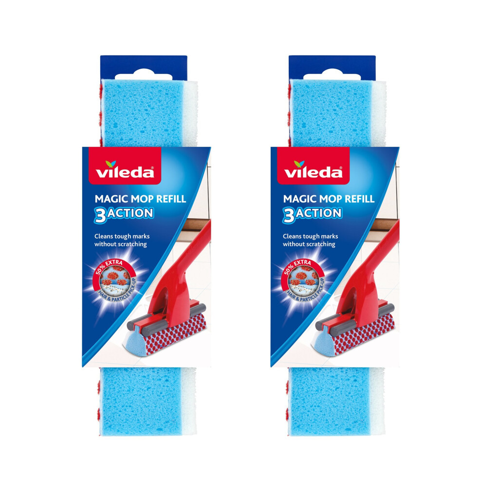 Vileda Magic Mop 3Action Refill, Blue, Pack of 2