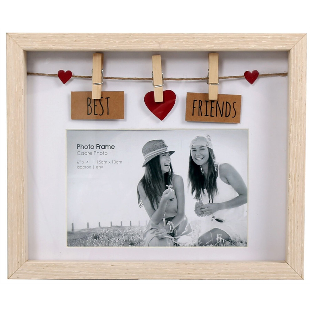 Clothes Line Wooden Box Frame With Pegs For 6 X 4 Photo - Best Friends