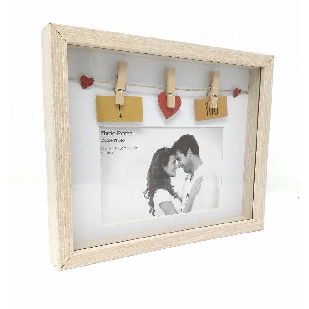 Clothes Line Wooden Box Frame With Pegs For 6 X 4 Photo - I Love You