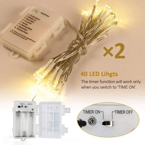 Koopower 40 LED Fairy String Lights Christmas Xmas w/Timer Function, IP65 Waterproof[2 Pack], Warm White 1