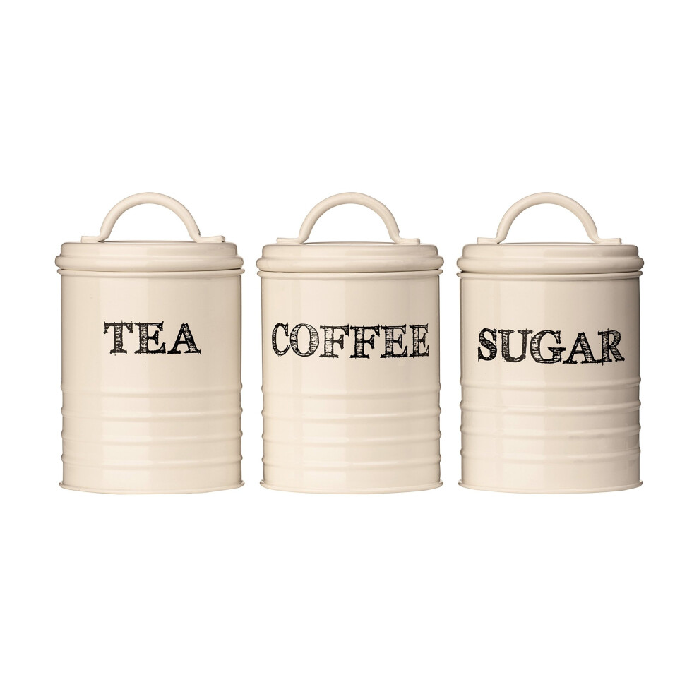 Premier Housewares Sketch Tea/Coffee/Sugar Canisters - Set of 3, Cream