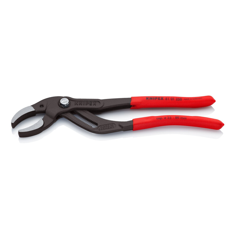 KNIPEX 81 01 250 siphon and connector pliers for odour traps, plastic pipes and connectors, black, phosphate-treated, coated with non-slip plastic,...