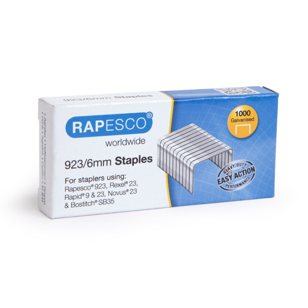 Rapesco 1235 Staples, 923/6 Mm - Box Of 1000 5018505005388