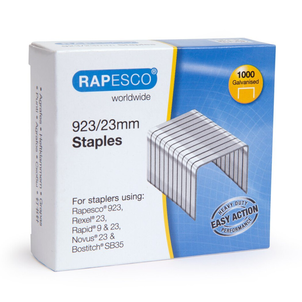 Rapesco Galvanised Staples 923/23 Mm (23 Type) - Box Of 1000 5018505005524