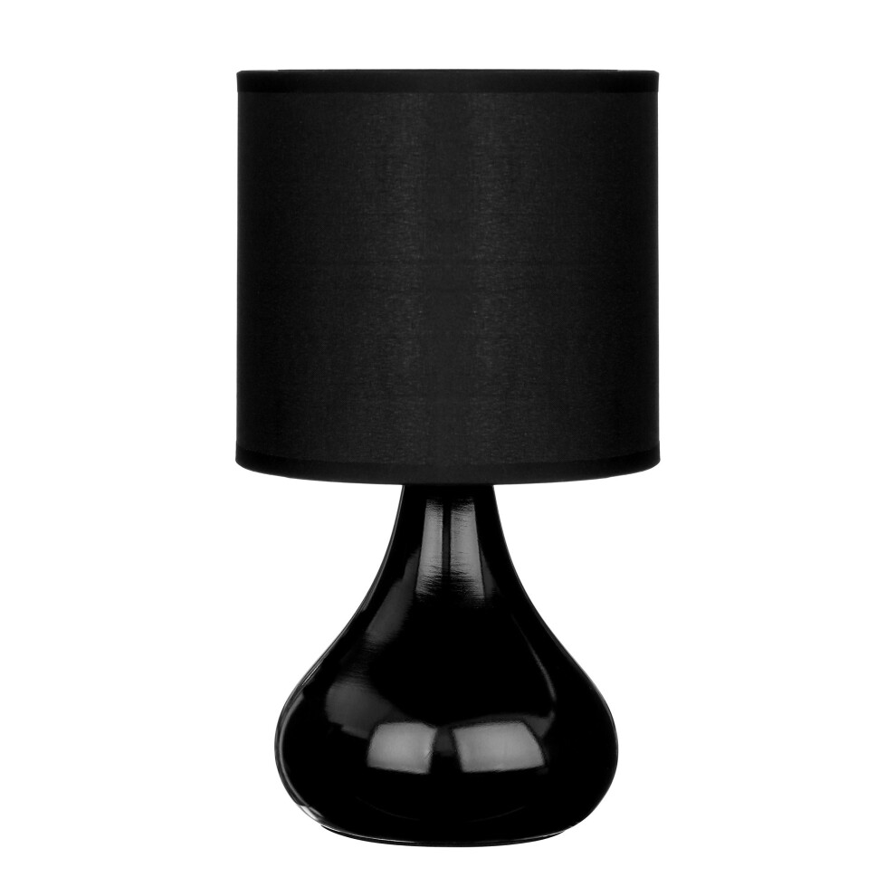 Premier Housewares E14 60 W Small Edison Screw with Bulbus Ceramic Table Lamp in Fabric Shade - Black