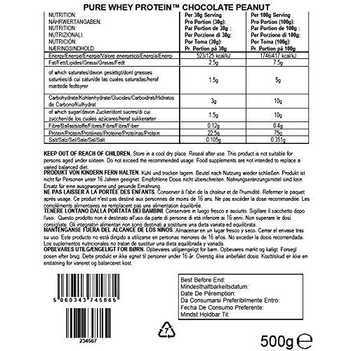 BULK POWDERS BULK POWDERS Pure Whey Protein Powder Shake, Chocolate Peanut, 500 g 1