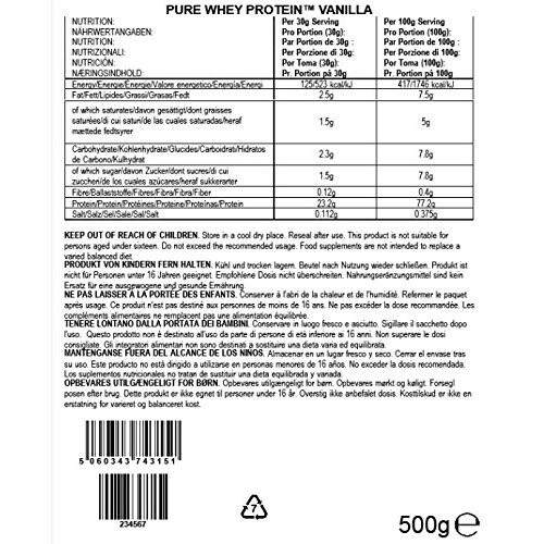 BULK POWDERS BULK POWDERS Pure Whey Protein Powder Shake, Vanilla, 500 g 1