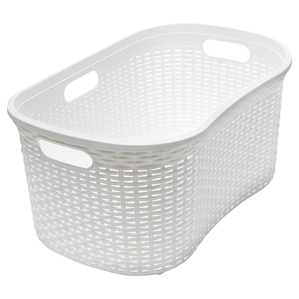 Addis Faux Rattan Hipster Laundry Basket, Calico Linen, 40 Litre