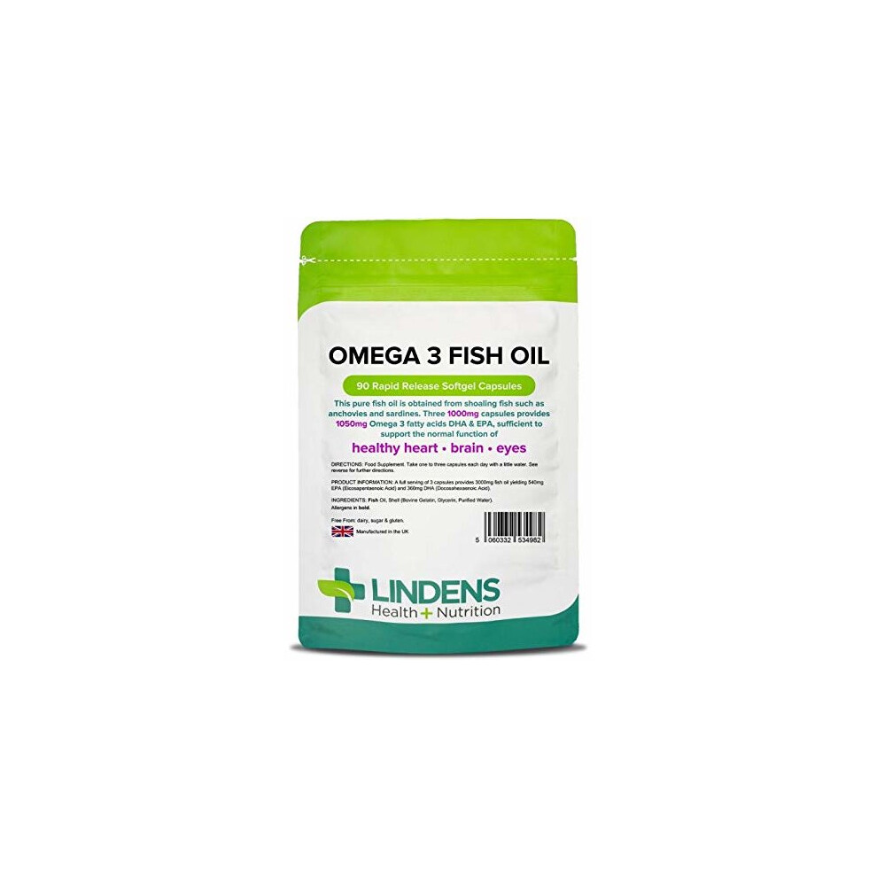 Lindens Omega 3 Fish Oil 90 Capsules - 3,000mg Daily Intake - Heart, Brain, Eyes - Image 6