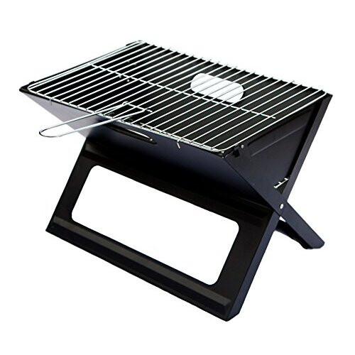 Notebook Folding Grill - Portable Picnic BBQ with Chrome Plated Cooking Grid (Black)