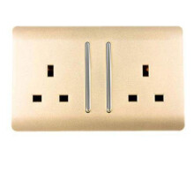 Trendi Switch 2 Gang Artistic Modern Glossy 13 Amp Electrical Long Switched Plug Socket Champagne Gold x5