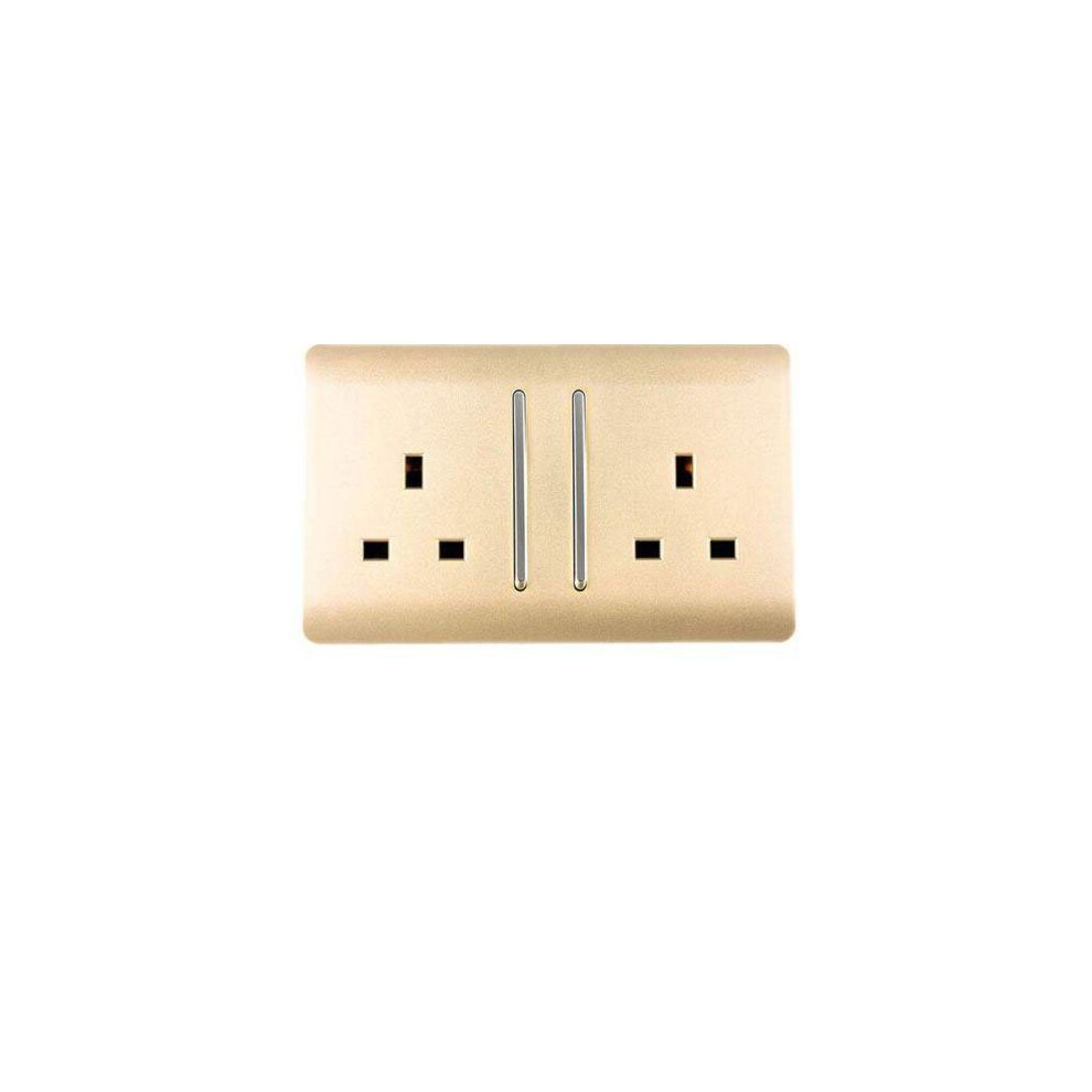 Trendi Switch 2 Gang Artistic Modern Glossy 13 Amp Electrical Long Switched Plug Socket Champagne Gold x5