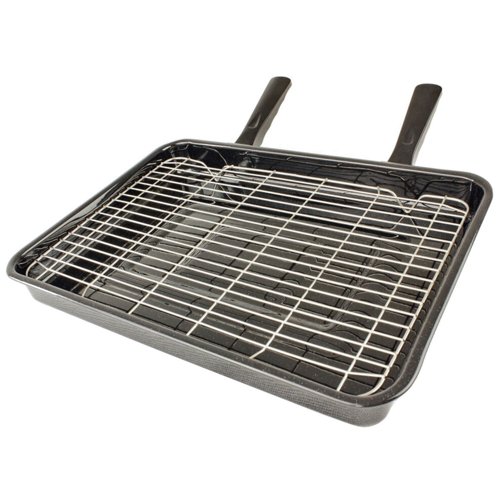 Spares2go Large Vitreous Enamel Grill Pan - Universal For All Makes And Models Of Oven Cooker (420Mm X 320Mm)