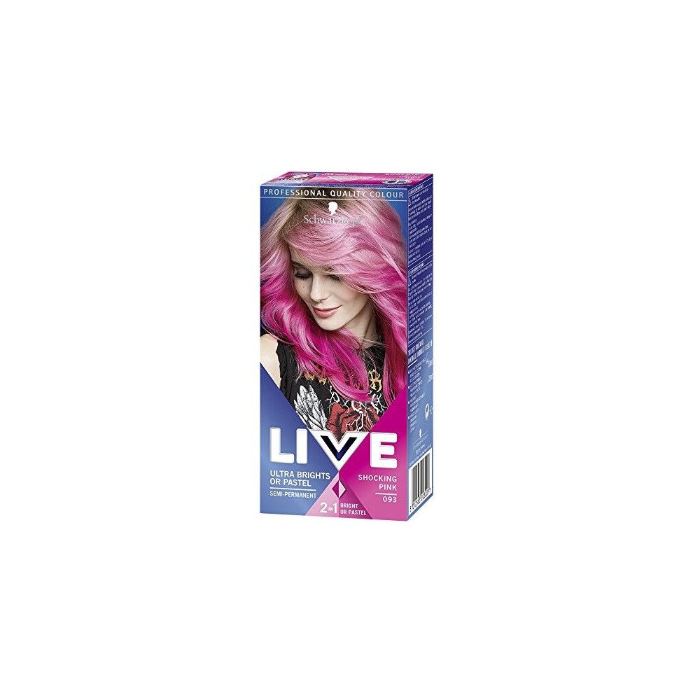 Schwarzkopf Live Ultra Bright or Pastel Colouration, Shocking Pink Number 093 - Pack of 3