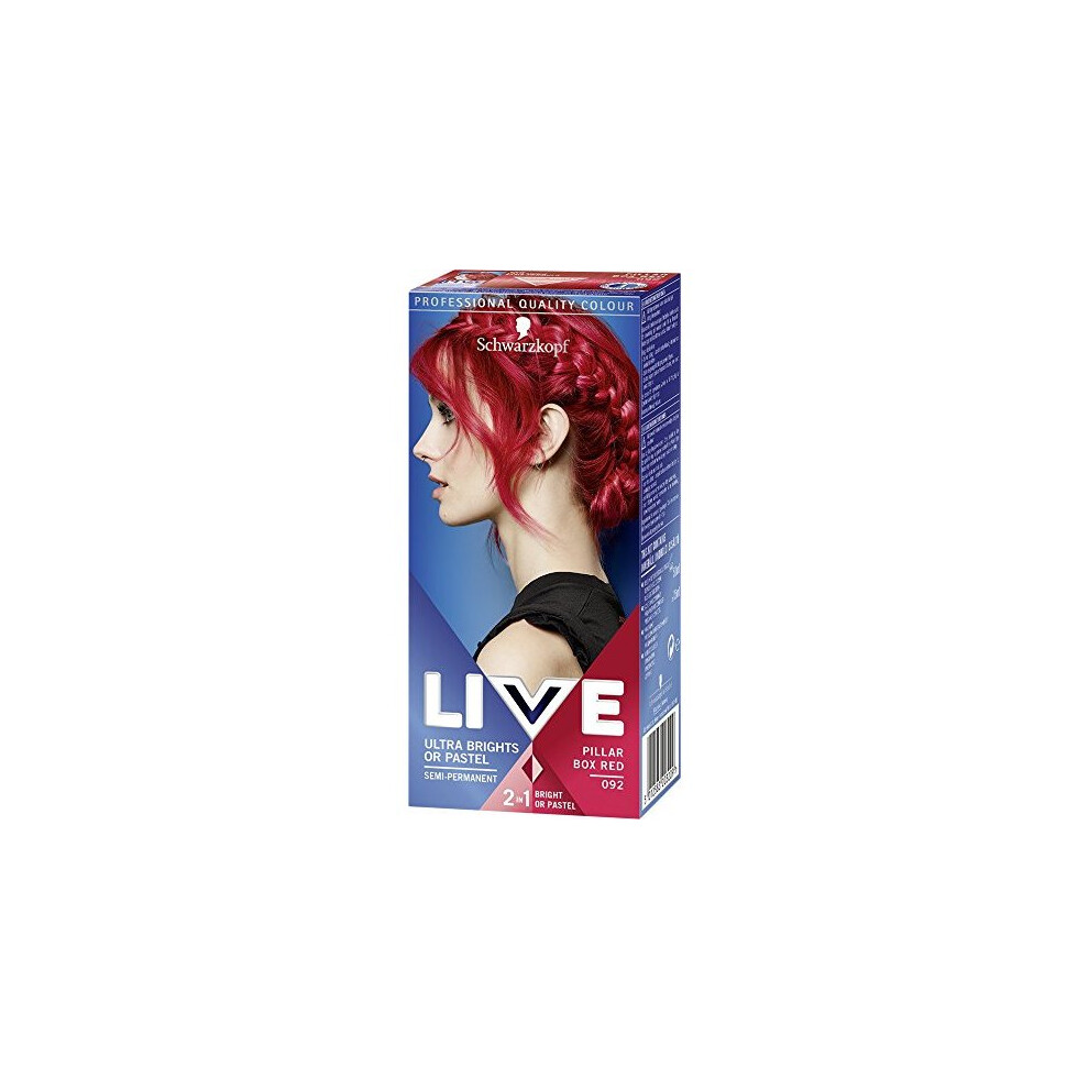 Schwarzkopf Live Ultra Bright or Pastel Colouration, Pillar Box Red Number 092 - Pack of 3