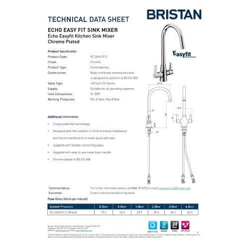 Bristan Bristan EC SNK EF C Echo Easyfit Sink Mixer 1