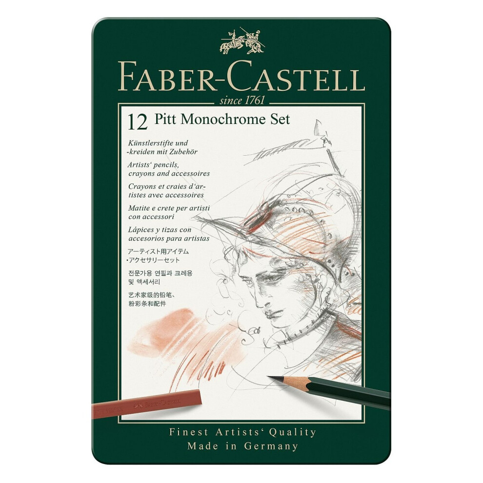Faber-Castell PITT Monochrome Professional Quality 12-Piece Introductory Set in a Metal Case