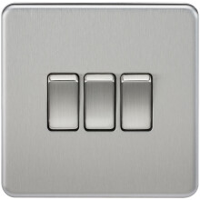 Knightsbridge SF4000BC Screwless 10 A 3-Gang 2 Way Switch, 32 W, 230 V, Brushed Chrome