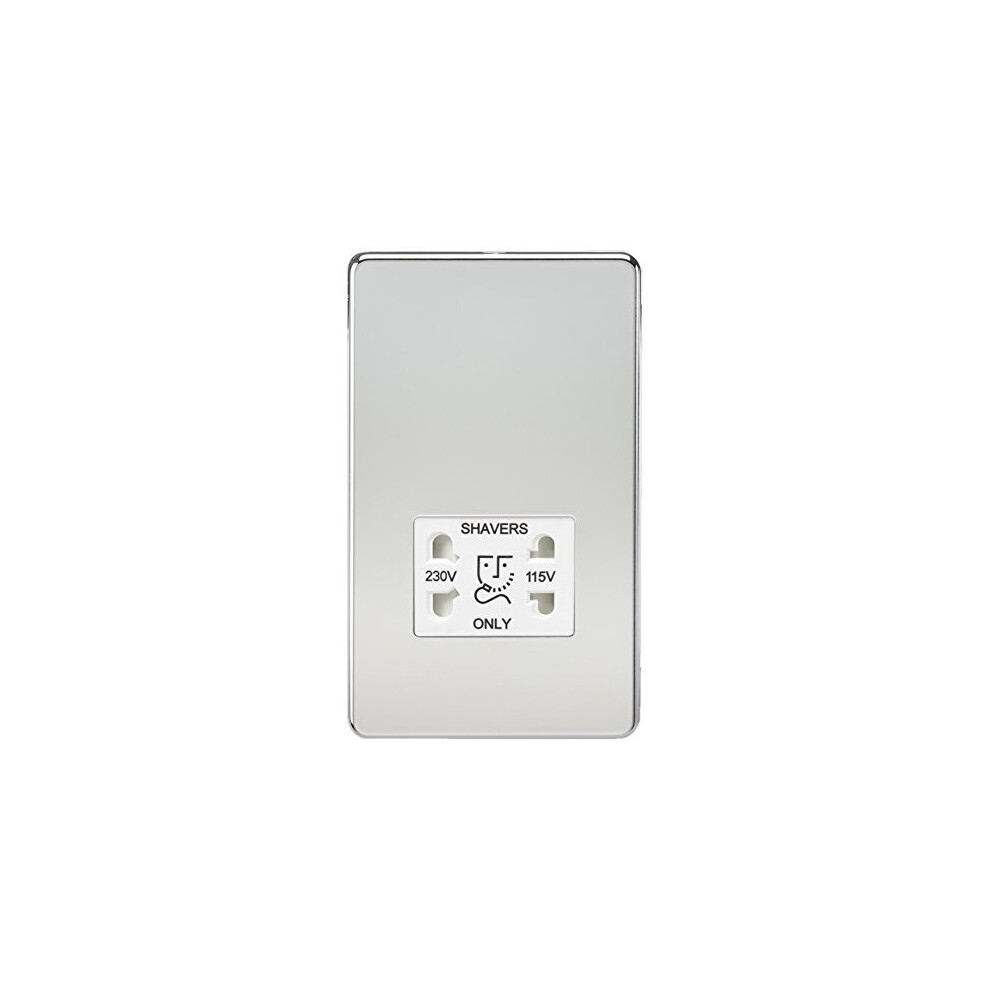 Knightsbridge Sf8900pcw Screwless Dual Voltage Shaver Socket, Polished Chrome With White Insert 5055832905219