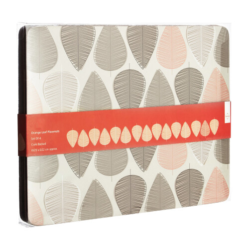 Premier Housewares Set of 4 Cork Backed Rectangle Orange Leaf Design Placemats Tableware Table Mats 2