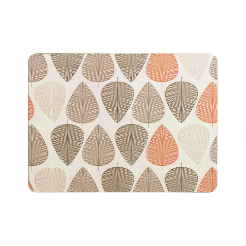Premier Housewares Set of 4 Cork Backed Rectangle Orange Leaf Design Placemats Tableware Table Mats