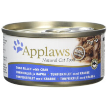 Applaws Cat Food Tin Tuna & Crab 70g - Pack of 24 (1026NE-A); Natural, No Additives, High-Protein, Lean Muscle, Low-Carb Cat Food