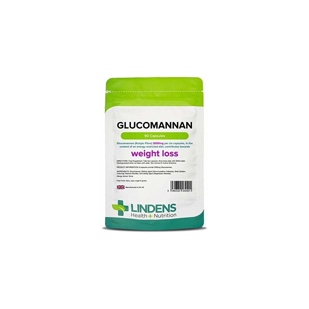 Lindens Glucomannan (Konjac Fibre) 500mg Capsules | 90 Pack | Weight Loss aid, Contributing Towards The Reduction Of Appetite That Is Lindens #1..